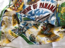 Vintage Souvenir of Panama Scarf 29” X 28” Gatun Locks San Blas Dancing Costumes picture