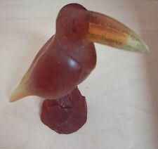 VINTAGE DAUM FRANCE CARVED MAROON/GOLD CARVED  CRYSTAL GLASS TOUCAN BIRD picture