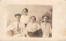Real Photo Postcard~Patriotic Family Pic~US Flag~Young Man's Cane~Ladies~1908  picture