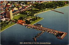 Vtg Sarasota Florida FL Aerial View of City Pier 1940s Linen Postcard picture