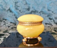 French Green OnyxHand Carved Gold Gilded  1930's Tri-Footed Keepsake Hinged Lid picture