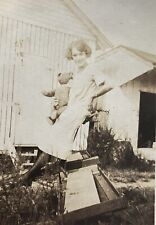 Antique Teddy Bear & Pretty Yong Woman Small Original Antique Vintage Photo picture