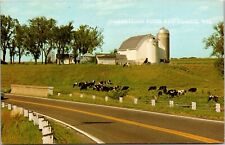Eau Claire WI Dairy Farm Barn Silos Holstein Cows Grazing Road Chrome Postcard  picture