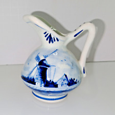Signed HAND PAINTED DELFT HOLLAND Blue And White Small Pitcher Creamer picture