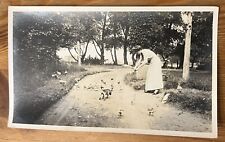 ATQ 1910s Photo Woman In Long Dress Feeds Chickens Rural Dirt Road Puppy Horse picture