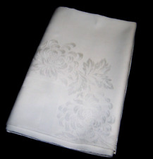 Vtg Luxury White Floral Demask Linen Formal Tablecloth 60