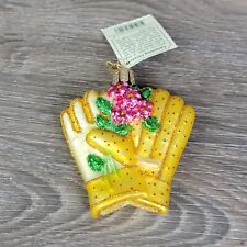 Old World Christmas Ornament OWC Gardening Gloves Yellow Flower Blown Glass picture