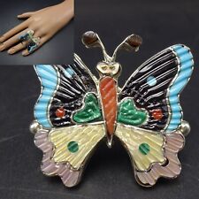 Zuni TAMARA PINTO Sterling Silver BUTTERFLY RING Inlaid Gemstones size 9.25 picture