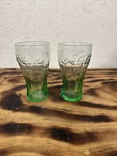 VINTAGE COKE Tumbler GLASS, GREEN, COCA COLA Drinking 16 oz. Set Of 2 picture