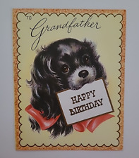 UNUSED Vtg GRANDFATHER BIRTHDAY Puppy Dog Old Stock Fairfield CARD picture
