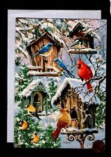 Christmas Birds Chickadee Cardinals Blue Bird Houses Christmas Greeting Card NEW picture