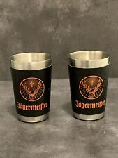 JAGERMEISTER 2x Shot Glasses Stainless Steel Wrapped with Faux Leather Stag Logo picture