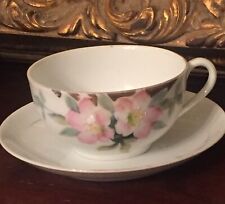 Hand Painted Noritake Pink Azalea Flower Tea Cup Saucer Porcelain Vtg Antique picture