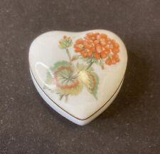 Vintage Limoges France Heart Shaped Porcelain Trinket Box With Geranium Gift picture