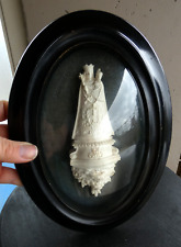 Antique Meerschaum Madonna Montaigu Convex glass wood plaque 19thc picture