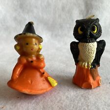 Vintage GURLEY HALLOWEEN Candles Black Owl on Tree Stump & Witch Lot of 2 UNUSED picture