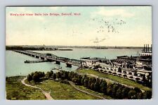 Detroit MI-Michigan, Birds Eye View Belle Isle Bridge, Antique Vintage Postcard picture