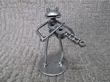 Frog Violinist Hand Crafted Recycled Metal Rock Band Art Sculpture Figurine   picture