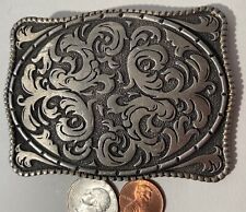 Vintage Metal Belt Buckle, Bull Riding, Storming Silver, Western, 3 1/2