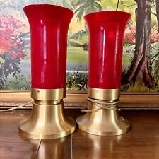 Vintage PAIR Electric Catholic Church RED Hurricane Glass Altar Sanctuary Lamps picture