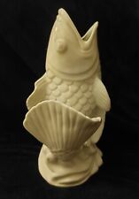 White Ceramic Jumping Carp Koi Fish Vase, 8.25” Mid Century  picture