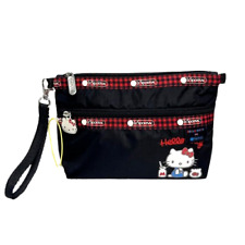New Sanrio Hello Kitty Lesportsac Black LARGE Double Zipper Pouch Wristlet Purse picture