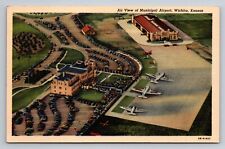 Air View Of Municipal Airport Wichita Kansas Vintage Unposted Linen Postcard picture