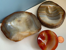 vtg BOWL LOT sardonyx red carnelian agate dish ashtray geode paperweight antique picture