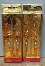 4 Beaded Gold Amber Icicle Ornament Christmas House Plastic Ornaments picture