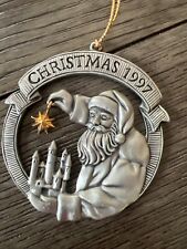 Vintage Pewter Avon Collectables 1997 Santa with Star Christmas ornament, happy picture