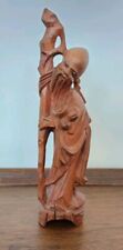 VTG Hand Carved Wooden Chinese Wise Man Shou Lao Figurine 6.5
