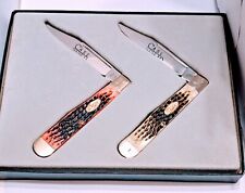 RARE CASE XX 1987 ENGLISH JACK KNIFE SET with RED & GREEN JIGD BONE 6111-1/2-SS picture
