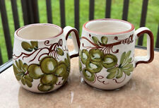 Green Grapes Terra Cotta Set Of 2 Coffee Tea Latte Cocoa Cups Mugs Italy Vintage picture