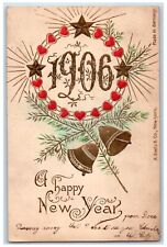 1906 Happy New Year Heart Ringing Bells Embossed New York NY Antique Postcard picture