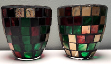 Vintage Pair Of Mosaic Stained Glass Votive Candle holders 3.25'' picture