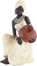 Polystone Woman Sitting African Sculpture with Red Water Pot, 6
