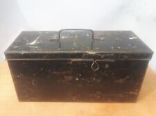 Metal Vintage Storage Tool Box Tackle Paint Brush Box Black Distressed Patina  picture