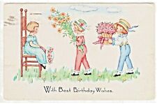 Birthday Greetings Girl Boys  Costumes Hats Flowers  PU 1919 Denver Co. (Z37A) picture
