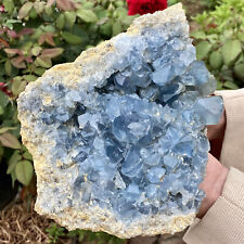 7.7LB Natural Beautiful Blue Celestite Crystal Geode Cave Mineral Specimen picture