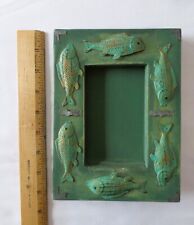 FISH PICTURE FRAME Rustic Metal Distressed Vtg Sport Fishing 1990's BASS TROUT picture