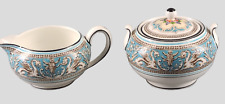 Vintage Wedgwood Bone China Florentine Turquoise Dragon Creamer & Sugar Bowl Set picture