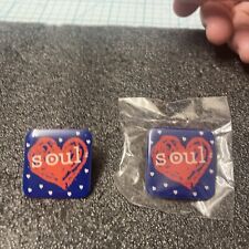 2 Vintage Square SOUL Pinback Buttons- 1 NEW/1 USED- RED/WHITE/BLUE. Nice DEAL picture