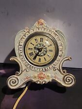Mid-Century Lanshire Electric Clock Gold Decorated Model T3 Roses-working picture