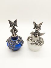 Vintage Silver Metal Fairy Pixie Elf Glass Perfume Bottle Essential Oil Lot Of2 picture