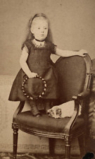 Rare Antique CDV Size Photo Of Little Girl With Sleeping Cat Kitten 1870s picture