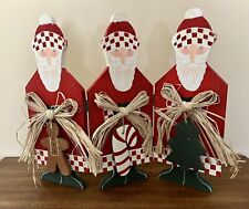 VINTAGE HANDMADE Wooden Tri Fold Santa Screen 15 in Holiday Christmas Decor picture