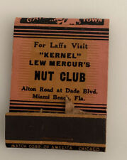 Match Corp Matchbook America Lew Mercur Nut Club Miami Fl Advertising Vintage picture