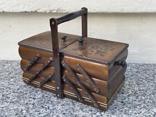 Vintage Antique Accordion Expand Contract Style 3 Tier Wooden Sewing Box Storage picture