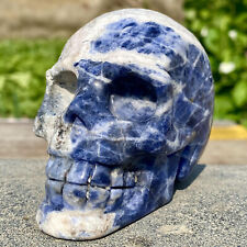 398G Natural Blue stripe quartz hand Carved skull crystal healing picture