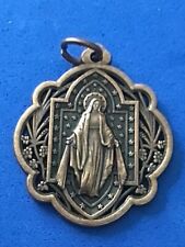 Our Lady of Grace MIRACULOUS MEDAL Brass Tone Twin Hearts 1-3/8” picture